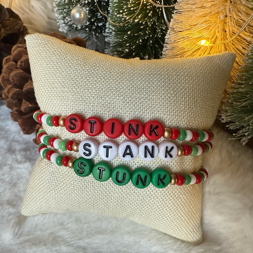Christmas Stink, Stank, Stunk Festive Holiday Beaded Bracelet Set